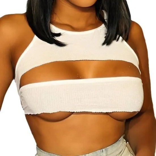 Women Fashion Sexy Solid Color Hollow-Out Sleeveless Crop Top