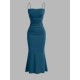 Women Fashion Sexy Solid Color Pleated Spaghetti Strap Slim Fit Dress