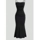 Women Fashion Sexy Solid Color Pleated Spaghetti Strap Slim Fit Dress