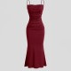 Women Fashion Sexy Solid Color Pleated Spaghetti Strap Slim Fit Dress