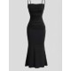 Women Fashion Sexy Solid Color Pleated Spaghetti Strap Slim Fit Dress