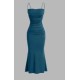 Women Fashion Sexy Solid Color Pleated Spaghetti Strap Slim Fit Dress