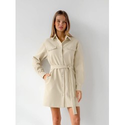 Women Fashion Solid Color Lapel Long Sleeve Dress