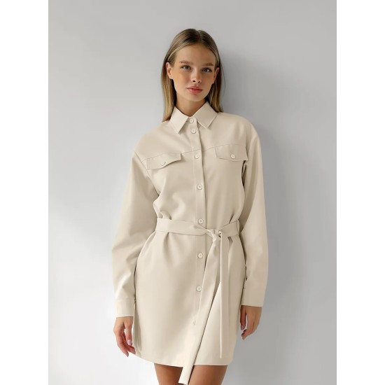 Women Fashion Solid Color Lapel Long Sleeve Dress