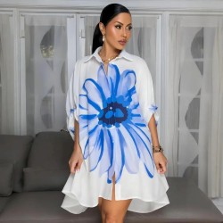 Women Casual Fashion Floral Printed Shirt Cardigan Dress