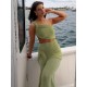 Women Fashion Sexy Solid Color Backless Tank Top Slim Fit Skirt Two-Piece Set