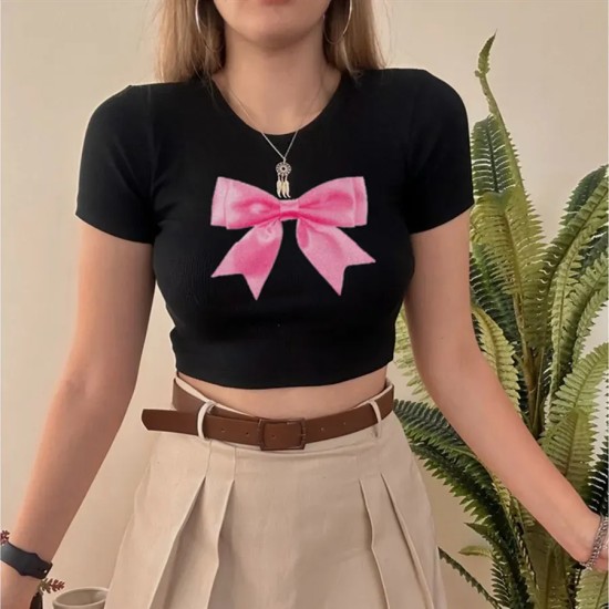 Street Women Fashion Bow Crop Top Tee