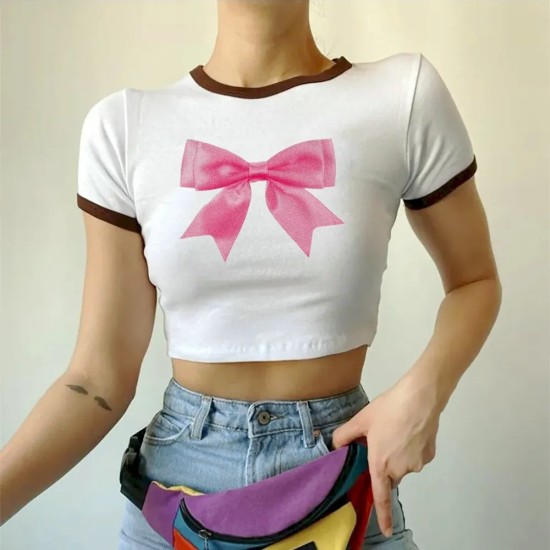 Street Women Fashion Bow Crop Top Tee
