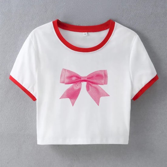 Street Women Fashion Bow Crop Top Tee