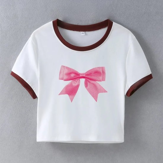 Street Women Fashion Bow Crop Top Tee