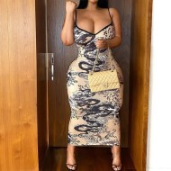 Women Sexy Print Sling Bodycon Maxi Dress