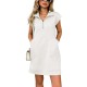 Women Casual Solid Color Lapel Zipper Short Sleeve Pocket Loose Dress