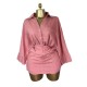 Women Summer Casual Lapel Bat Sleeve Shirt High Waist Half-Length Shorts Two-Piece Set