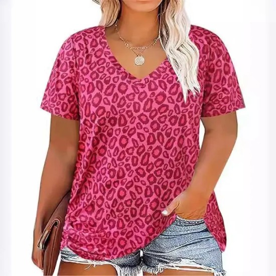Women Casual Plus Size Printed V-Neck Short-Sleeve T-Shirt
