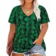Women Casual Plus Size Printed V-Neck Short-Sleeve T-Shirt
