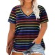 Women Casual Plus Size Printed V-Neck Short-Sleeve T-Shirt