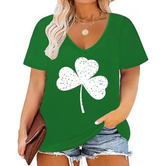 Women Casual Plus Size Printed V-Neck Short-Sleeve T-Shirt