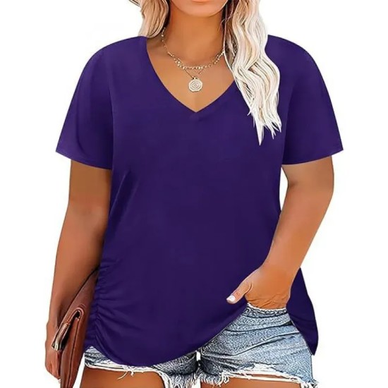 Women Casual Plus Size Printed V-Neck Short-Sleeve T-Shirt