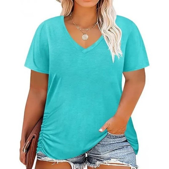 Women Casual Plus Size Printed V-Neck Short-Sleeve T-Shirt