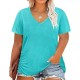 Women Casual Plus Size Printed V-Neck Short-Sleeve T-Shirt