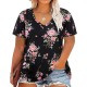 Women Casual Plus Size Printed V-Neck Short-Sleeve T-Shirt