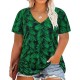 Women Casual Plus Size Printed V-Neck Short-Sleeve T-Shirt