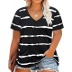 Women Casual Plus Size Printed V-Neck Short-Sleeve T-Shirt
