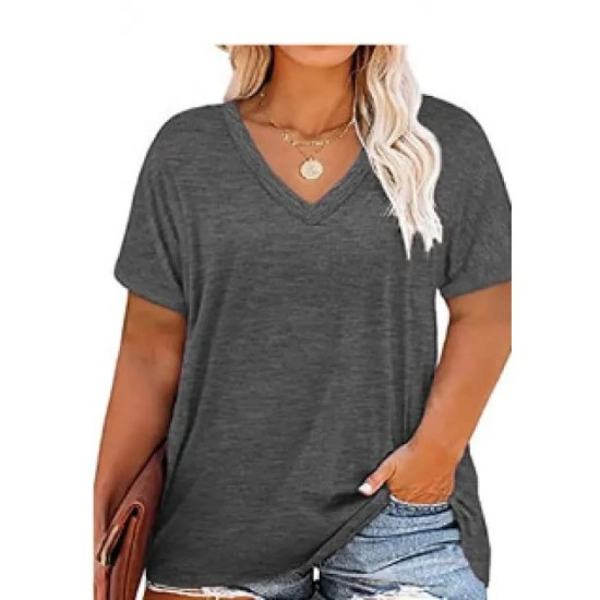 Women Casual Plus Size Printed V-Neck Short-Sleeve T-Shirt