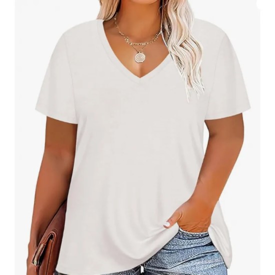 Women Casual Plus Size Printed V-Neck Short-Sleeve T-Shirt