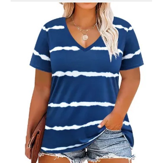 Women Casual Plus Size Printed V-Neck Short-Sleeve T-Shirt