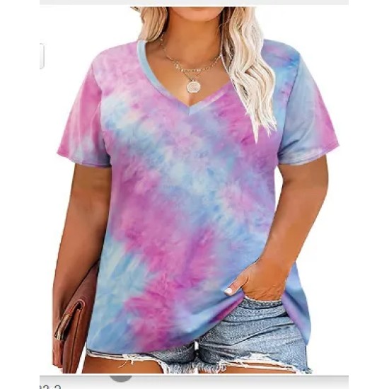 Women Casual Plus Size Printed V-Neck Short-Sleeve T-Shirt