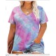 Women Casual Plus Size Printed V-Neck Short-Sleeve T-Shirt