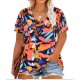 Women Casual Plus Size Printed V-Neck Short-Sleeve T-Shirt