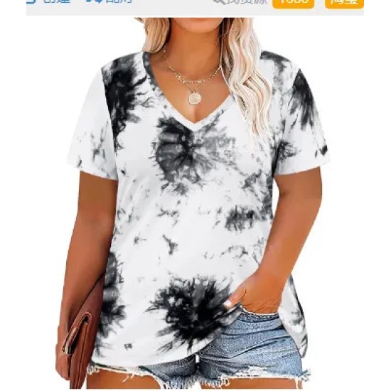 Women Casual Plus Size Printed V-Neck Short-Sleeve T-Shirt