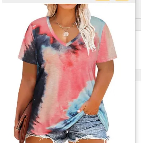 Women Casual Plus Size Printed V-Neck Short-Sleeve T-Shirt