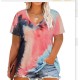 Women Casual Plus Size Printed V-Neck Short-Sleeve T-Shirt