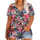 Women Casual Plus Size Printed V-Neck Short-Sleeve T-Shirt