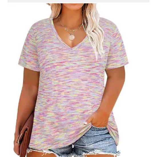 Women Casual Plus Size Printed V-Neck Short-Sleeve T-Shirt