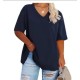 Women Casual Plus Size Printed V-Neck Short-Sleeve T-Shirt