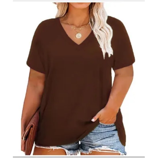 Women Casual Plus Size Printed V-Neck Short-Sleeve T-Shirt