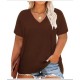 Women Casual Plus Size Printed V-Neck Short-Sleeve T-Shirt