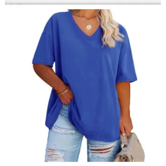 Women Casual Plus Size Printed V-Neck Short-Sleeve T-Shirt