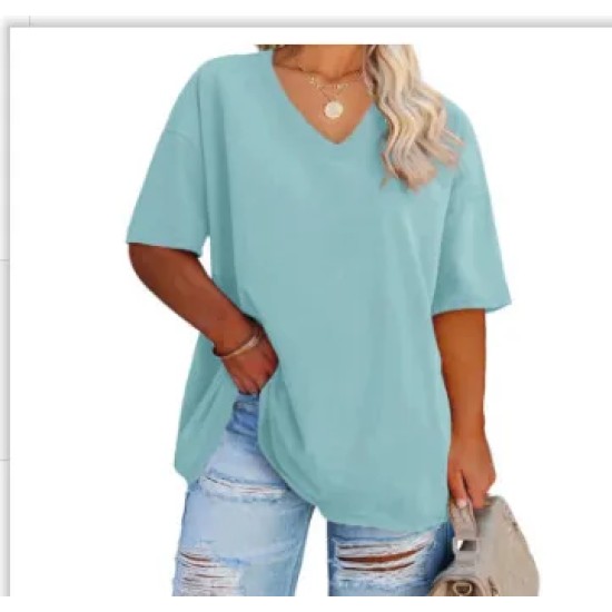 Women Casual Plus Size Printed V-Neck Short-Sleeve T-Shirt