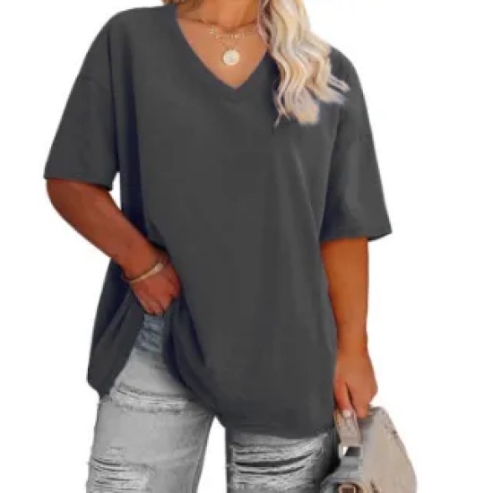 Women Casual Plus Size Printed V-Neck Short-Sleeve T-Shirt