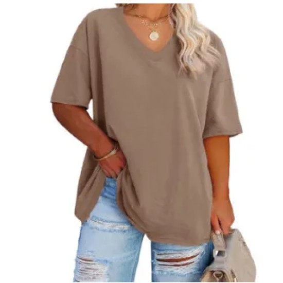 Women Casual Plus Size Printed V-Neck Short-Sleeve T-Shirt