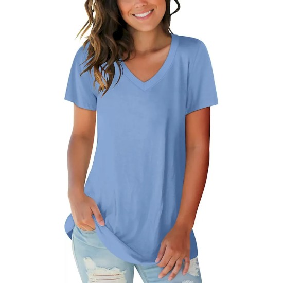 Women Casual Plus Size Printed V-Neck Short-Sleeve T-Shirt