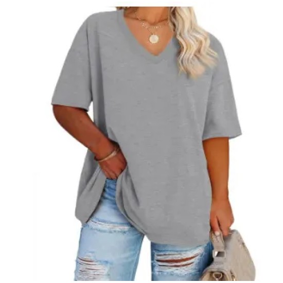Women Casual Plus Size Printed V-Neck Short-Sleeve T-Shirt