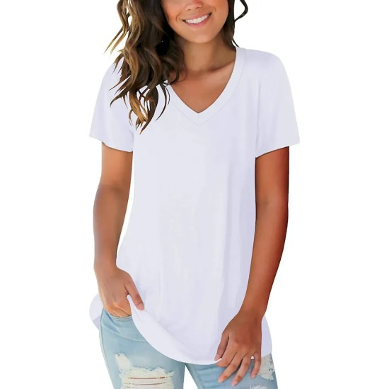 Women Casual Plus Size Printed V-Neck Short-Sleeve T-Shirt