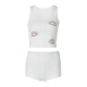 Women Fashion Sexy Solid Color Lips Rhinestone Print Tank Top Slim-Fit Shorts Two-Piece Set