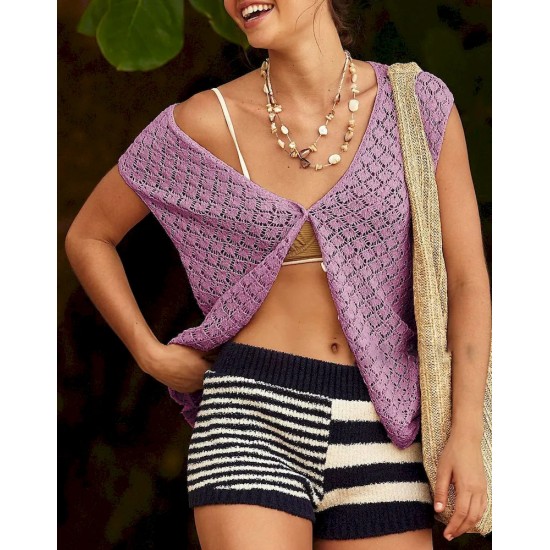 Women Fashion Casual Solid Color Knitted V-Neck Tank Top